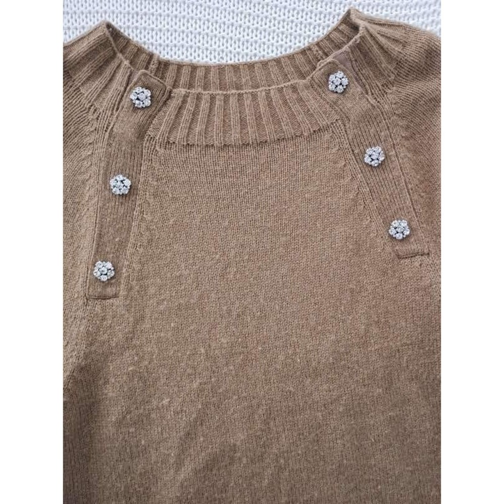 J.Crew Glam Crystal Button Camel Knit Sweater S/M Retro Minimalist - Picture 5 of 9